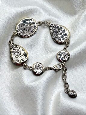 Silver  Plated Floral Teardrop Linked Bracelet - Women's Jewelry